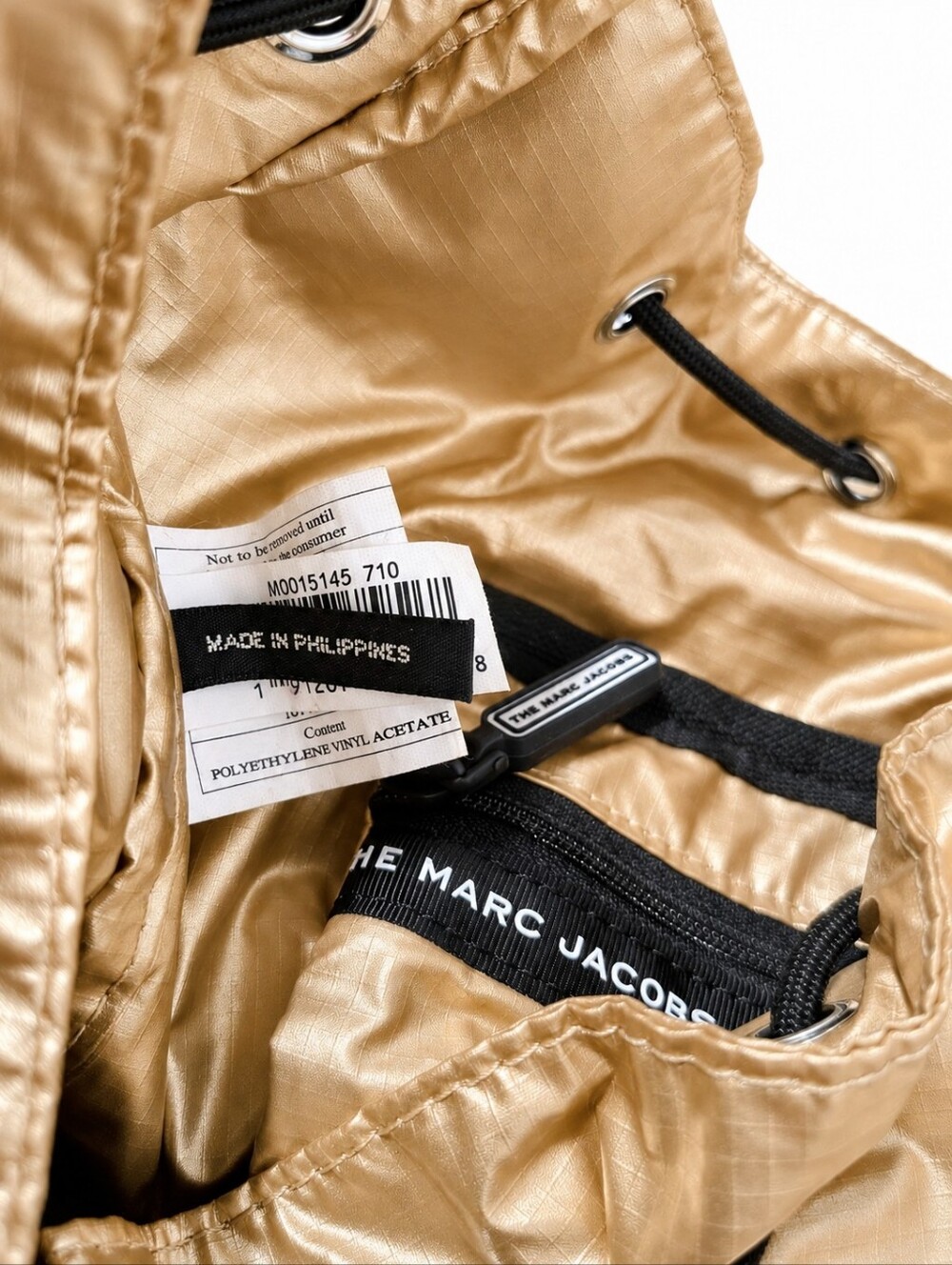 MARC JACOBS Metallic Gold Ripstop BACKPACK Black Trim - Picture 10 of 13